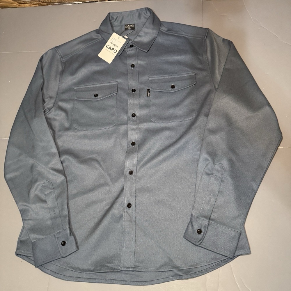CAPO Overshirt Mens XL UK L USA Steel Blue Pockets Long Sleeve Button Stretch